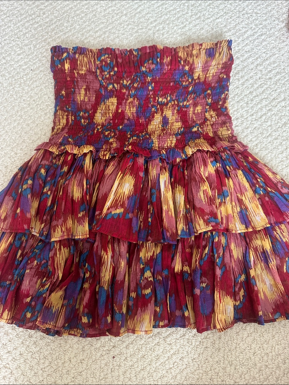 Isabel Marant Tiered Smocked Waist Red Floral-Print Mini Skirt